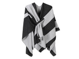 Lightweight Layering Cape, Clean Vertical Contrast Stripe Detail, Black White V1221-XM-LB2148-ZS57