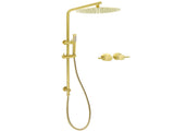 WELS Brushed Gold Large Top Shower Round 12" Rain Head Handheld Silde Wall Rail Arm Twin Taps V1233-S4902ABGSS019CBGKSR112GCPF0282AG