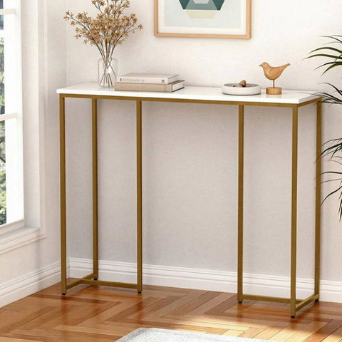 Artiss Console Table Marble Effect White&Gold FUR-Z-IND-DESK-MB-GD