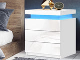 Artiss Bedside Table LED 3 Drawers - COLEY White FURNI-O-LED-BS-3D-WH