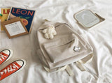 Aesthetic Off-white School Backpack with Cute Bear Plushie and Pin Large Capacity Nylon Laptop V888-ELOSUNG41094