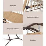 Gardeon Outdoor Egg Swing Chair Wicker Furniture Pod Stand Canopy 2 Seater Latte HM-EGG-FOLD-D-CR