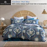 Logan and Mason 250TC Kashmir Mid Blue Cotton Sateen Quilt Cover Set Super King V442-LED-QUILTCS-KASHMIR-MIDBLUE-SK