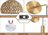 Battery Operated Wall Sconce Set of 2, Rechargeable Rattan LED, Remote, 3 Color Dimmable V1263-JX-5788