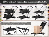 Artiss Shopping Trolley with Wheels 2 Layer w/2 Crates Foldable Trolley Black SHOPC-JY-2B-BK