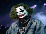 Cyberpunk Joker PVC Full Face Mask with Green Curly Wig Mechanical Punk Cosplay Prop for Halloween V1232-JFMJ-WSJ-003