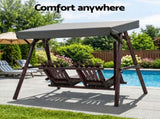 Gardeon Outdoor Wooden Swing Chair with Canopy Middle Table Charcoal GSC-W2S-CUP-CC-AB