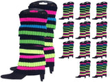 12x LEG WARMERS Knitted Womens Costume Neon Dance Party Knit 80s BULK - Rainbow with Black Stripe V563-BR-12LEGWARMRS-RNBWBLKSTR
