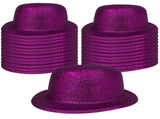 24x GLITTER BOWLER HAT Fancy Party Plastic Costume Cap Fun Dress Up Sparkle BULK - Purple V563-24GLTRBWLRHAT-PRPLE