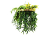 Gold Framed Roof Hanging Disc With Bright Tropical Foliage Mix and Draping Ferns 40cm UV Resistant V637-DP80107