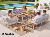 Gardeon 8 Seater Outdoor Dining Sofa Set with WPC Side Tables Patio Furniture White FF-DINING-9SOFA-WH-ABCDE