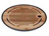 Bamboo Round Tea Tray Teapot Mat Serving Tray Drainage Water Storage Tea Set Home Supplies10in V1294-YM0721-3118210073412