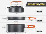 11PCS Orange Camping Cookware Set Lightweight Aluminium Camping Pots, Frying Pan, Kettle & V888-ELOSUNG54626