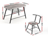 Artiss Oval Dining Table Set 3PC Space-Saving Bistro Kitchen Storage Wine Rack Grey DSET-D-OVAL-GR