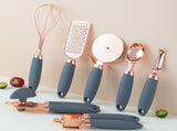 Grey And Rose Gold 7-Piece Kitchen Gadget Set - Stainless Steel Utensils with Comfort Grip Handles V888-ELOSUNG23932