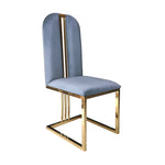 2X Dining Chair Stainless Gold Frame & Seat Blue Fabric V43-DC-FNC