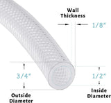 1/2" ID - 50 ft Heavy Duty Braided Clear Vinyl Tubing, Flexible High Pressure Reinforced PVC V1258-DP02-WO-381