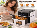 Devanti 8L Air Fryer BBQ Grill 2-in-1 Flip 1650W Touch Control Oil Free White AF-K-H-8L-WH