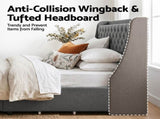 Artiss King Bed Frame with 4 Storage Drawers and Charging Station Tufted Wingback Headboard 300kg BFRAME-J-CORTIS-K-CA-AB