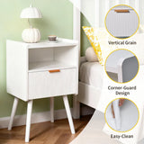 White Nightstand Modern Solid Wooden Open Shelf Bedside Table with One Storage Drawer and Solid Legs V985-WHITENIGHTSTAND