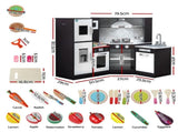 Keezi Kids Wooden Kitchen Playset 29pc Food Set Black White PLAY-WOOD-TAP-3IN1