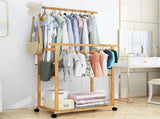 Double Rail Heavy Strong Rolling Clothes Rack with Trousers Rack & Bottom Shelf V767-JJ-ZY643