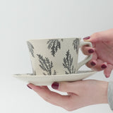 High-Fired Ceramic Stoneware Speckle Cup & Saucer Set 380ml Floral Tea Spoon EARTHY GREY V274-HA-LA-P0024817-BK