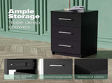 Black White Black Bedside Table with 3 Drawers, Modern Design, 38x35x66cm Storage Cabinet LSB-59292