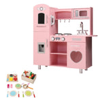 Keezi Kids Kitchen Play Set Wooden Pretend Toys Cooking Children Food Pink PLAY-WOOD-DISPENSER3IN1-B-PINK