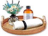 Rattan Trays Baskets, Small Round Bread Baskets with Wooden Handle, Woven Serving Tray Handcrafted, V1369-AZ3-W-12414
