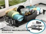 extendable dish drying rack, rust proof dish rack, auto drain dish rack, utensil and cup holder, V1102-122-68423-BLK-BLACK