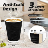 500x Triple Wall Coffee Cups Disposable Takeaway BPA Free Paper Bulk in Black V563-PA1216-25-20QTY-1BOX