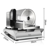 Electric Food Slicer with 190mm Stainless Steel Blade, Adjustable Thickness 0-15mm, Easy-Clean V1341-ZY-XJ89HHEZ-SILVER