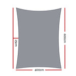 Instahut Shade Sail 4x6m Rectangle 280GSM 98% Grey Shade Cloth SAIL-H-4X6-C-GR