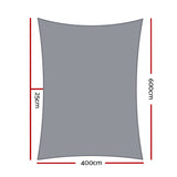 Instahut Shade Sail 4x6m Rectangle 280GSM 98% Grey Shade Cloth SAIL-H-4X6-C-GR