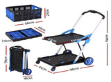 Artiss Shopping Trolley with Wheels 2 Layer w/2 Crates Foldable Trolley Blue SHOPC-JY-2B-BKBL