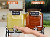 Glass Drink Dispenser for Parties, 1 Gallon Beverage Dispenser with Stand and Spigot Solid Stainless V1258-DP02-WO-40