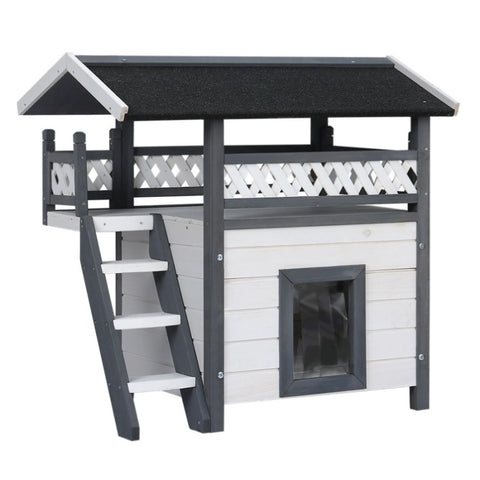 i.Pet Outdoor Cat House Shelter 77cm x 50cm x 73cm Rabbit Hutch Wooden Condo Small Outdoor Cat House PET-CH-770-GR