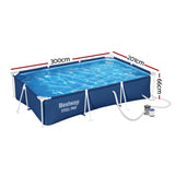 Bestway Swimming Pool 300x201x66cm Steel Frame Above Ground Pools w/ Filter Pump 3300L BW-POOL-SQ-3M-56412