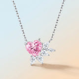 Elegant Pink Heart Moissanite Necklace in Sterling Silver with Sparkling Teardrop Accents, V1341-ZY-7GRWNFLP-MOISSANITE-PREMIUMS925