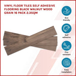 Vinyl Floor Tiles Self Adhesive Flooring Black Walnut Wood Grain 16 Pack 2.3SQM 837151