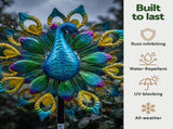 Gardeon Garden Windmill Solar Light Colorful Peacock Metal Spinner 190cm GWM-190CM-PK-GN