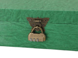 Wood Leather Treasure Chest Square Handmade Vintage Jewelry Keepsake Storage Box with Lock for Combs V1294-YM0901-3117250008512