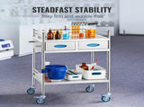 Lab Serving Cart, 2 Layers Stainless Steel Utility Rolling Cart, Medical Cart with Two Drawers, V952-SYSST42014302PL3ZV0