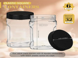 6 Pcs Square Clear Plastic Jars with Pinch Handle Plastic Storage Container with Screw-on Lids V1258-DP02-C-302