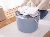 Foldable Laundry Bask Large Capacity Canvas Hamper Sisal Handle Dorm Bedroom Bathroom Storage Tote V1370-AZ4-09164