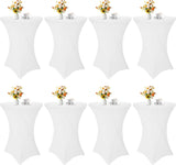 8 Pack Cocktail Table Covers 32x43 Inch Fitted Stretch Spandex Square Corners White Table Cover High V1258-DP02-C-351