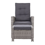 Gardeon 2PC Recliner Chairs Sun lounge Wicker Lounger Outdoor Furniture Adjustable Grey ODF-RECLINER-CHOTM-GEX2