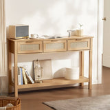 VEVOR Rattan Console Table with 3 Storage Drawers, Rattan Entryway Table with Natural Rattan Sliding V952-TBXGZ3CMSYGB1CXTKV0