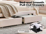 Artiss Double Bed Frame with 2 Storage Drawers Upholstered Velvet Platform Bed LED Headboard BFRAME-G-GLOW-D-WH-AB